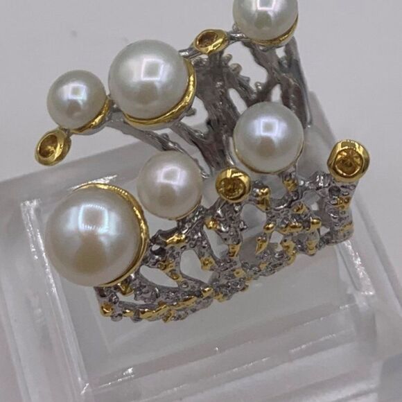 Ring, NWOT, solid 925 sterling silver, 22 K gold, real citrine, sz 7, cigar band - Picture 13 of 16